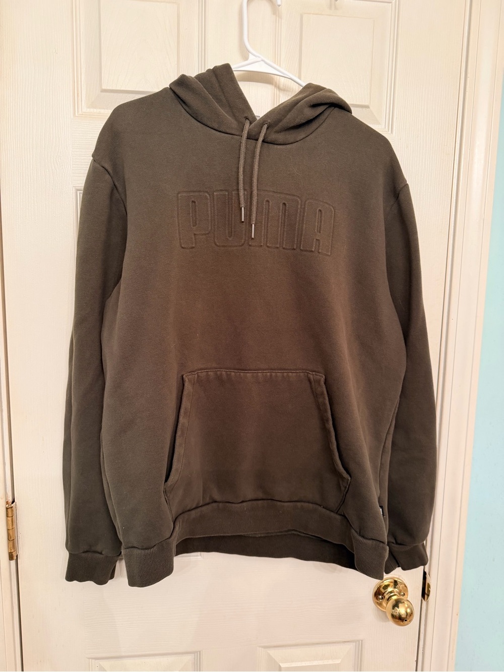 Puma Men's Olive Green Embossed Logo Pullover Hoodie
